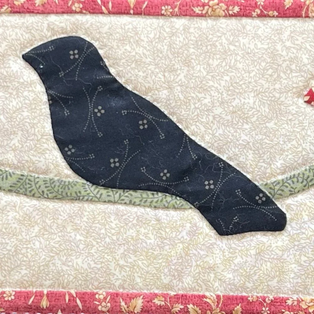 Handcrafted Appliqué Folk Art BLACK BIRD Quilted Table Runner Topper Handmade